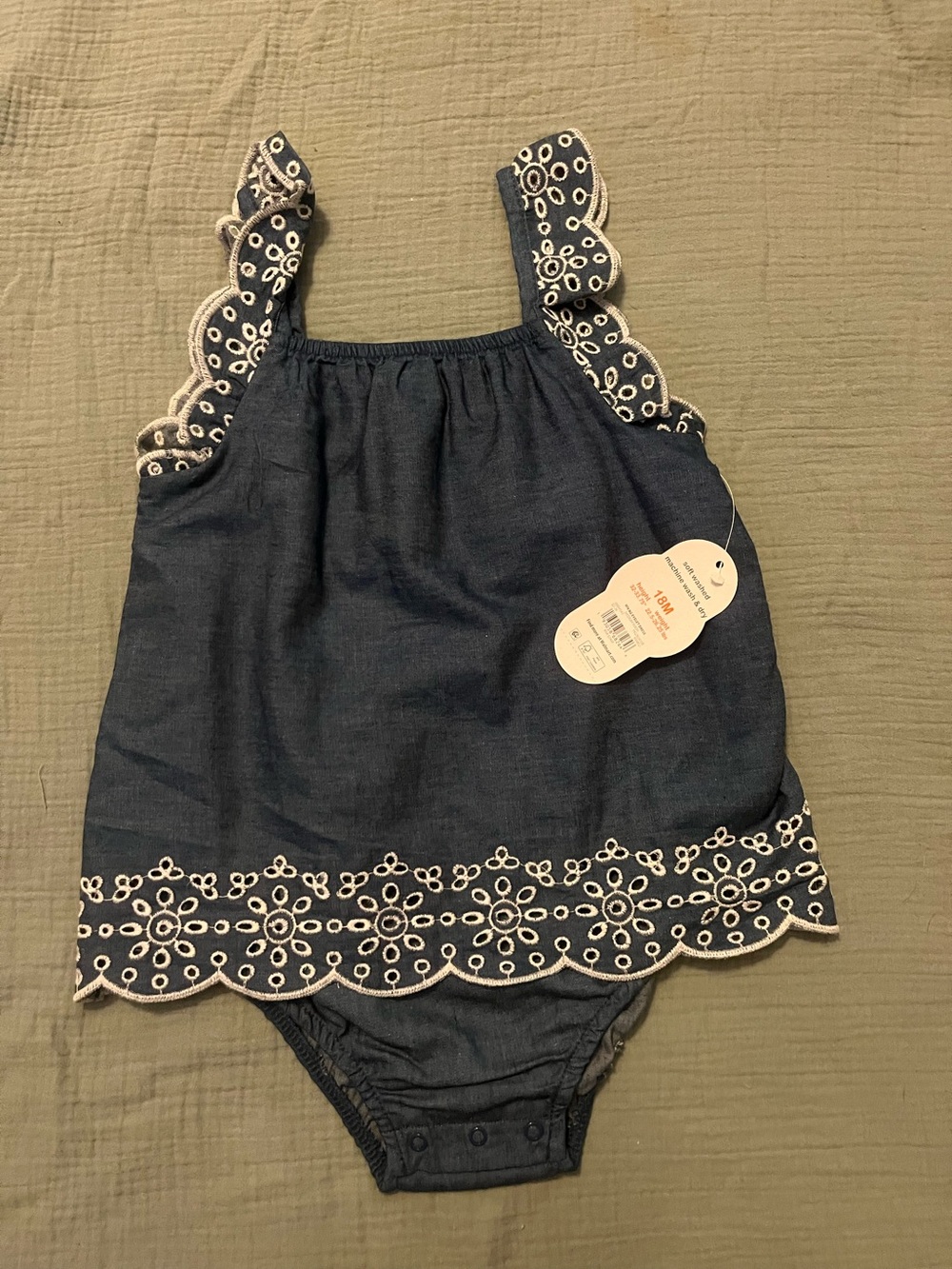Baby Girls 18M Black Romper Dress Eyelet Lace Ruffle Straps NWT